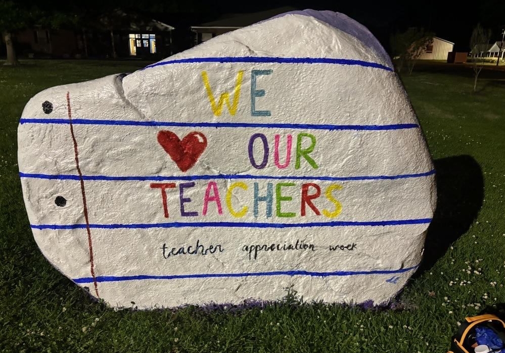Rock painted for teachers.